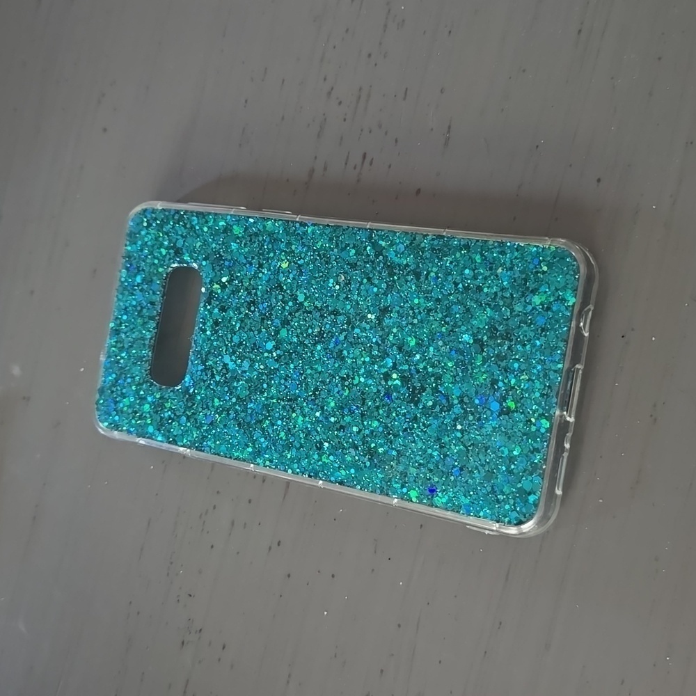 Samsung S10 Teal rubber Bling glitter case